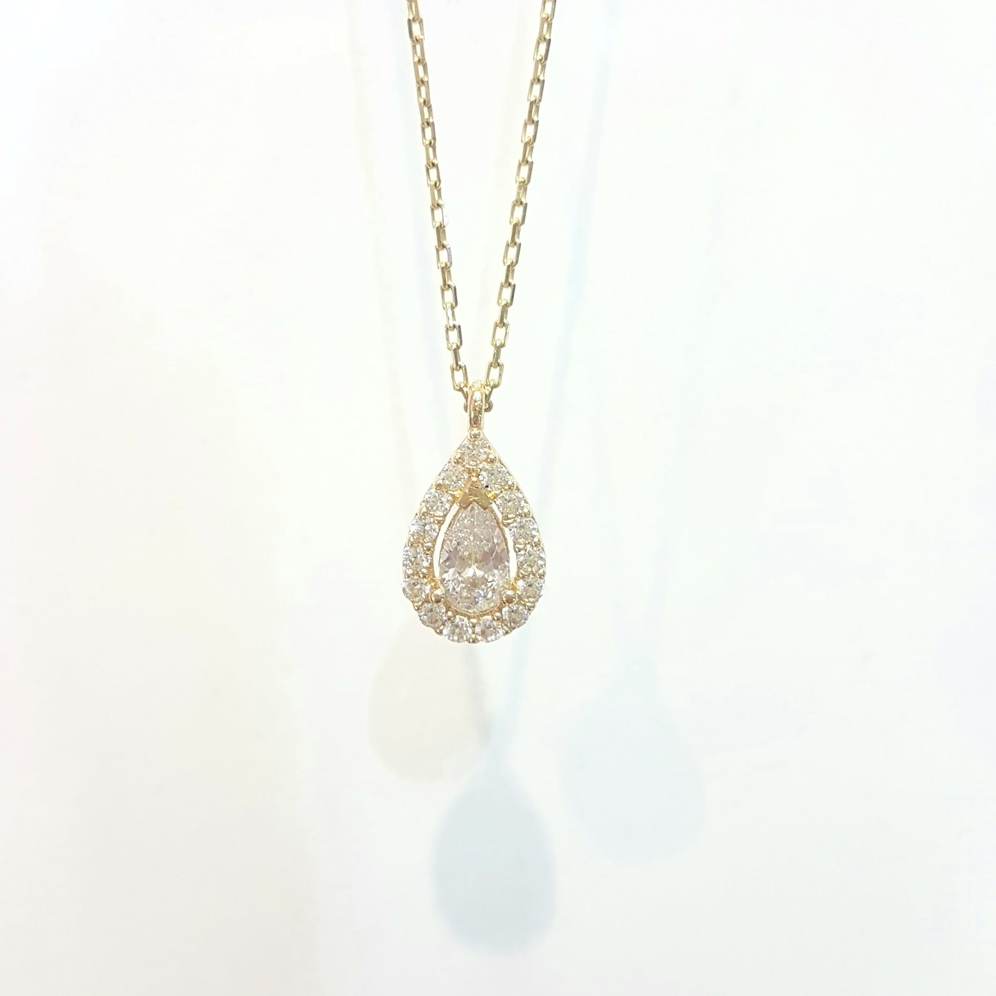 14K Real Solid Gold TearDrop Design with Halo White Zirconia Stones Charm Cute Tiny Elegant Dainty Delicate Trendy Pendant Necklace Best Birthday Gift for Women Jewelry