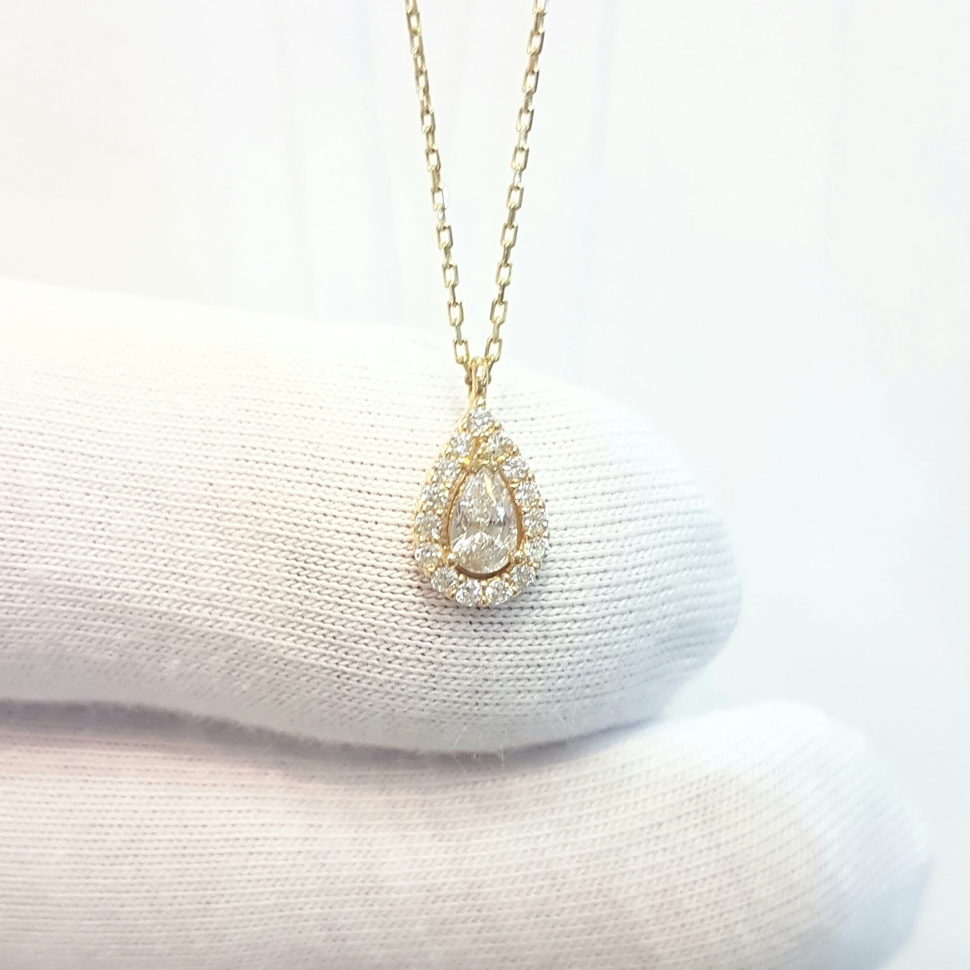 14K Real Solid Gold TearDrop Design with Halo White Zirconia Stones Charm Cute Tiny Elegant Dainty Delicate Trendy Pendant Necklace Best Birthday Gift for Women Jewelry