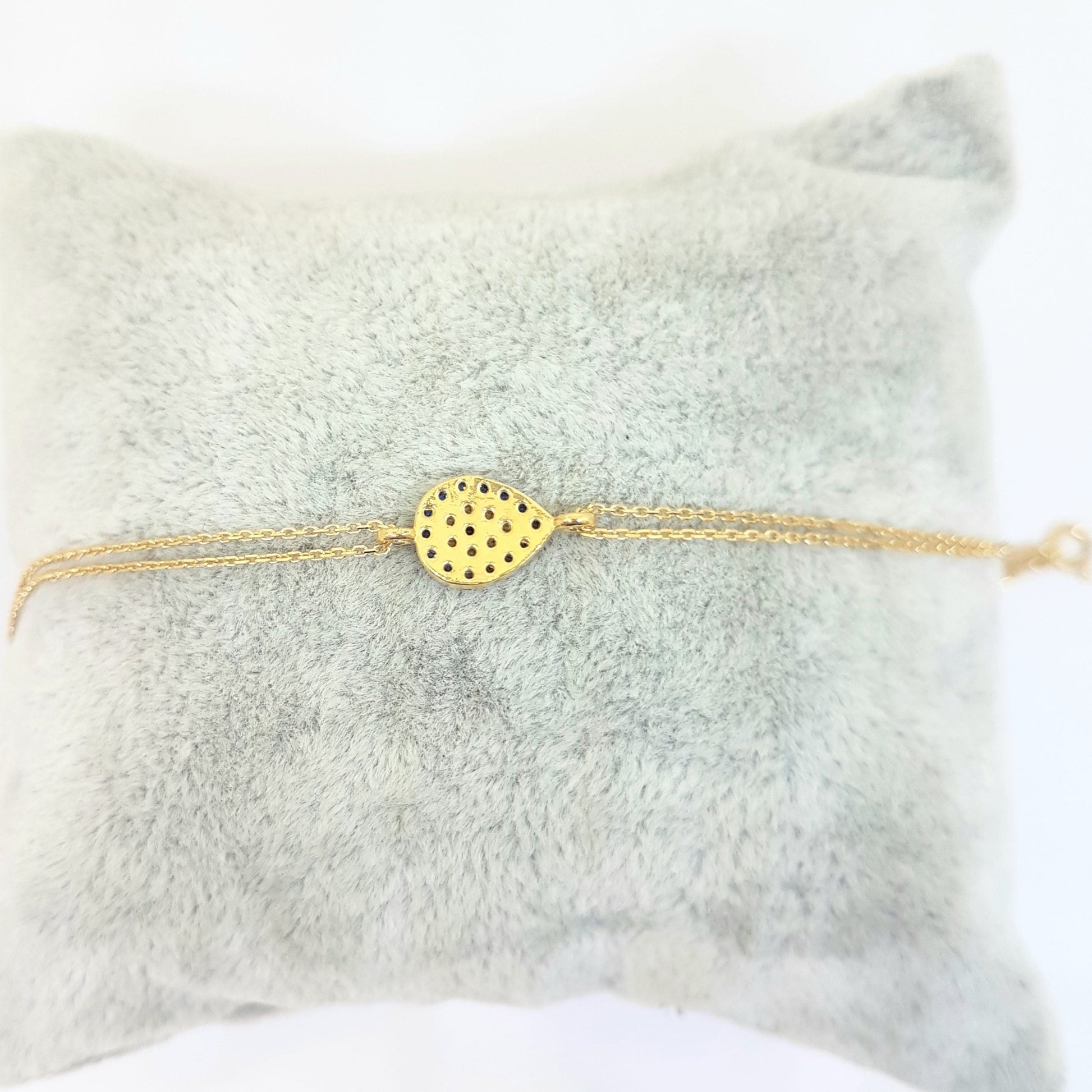 14K Real Solid Gold Teardrop Bracelet with Navy Blue and White CZ for Women mother's day gift birthday gift