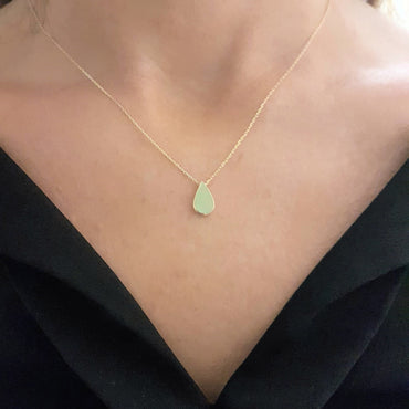 14K Real Solid Gold Tear Drop Shaped Charm Tiny Cute Dainty Delicate Trendy Pendant Necklace