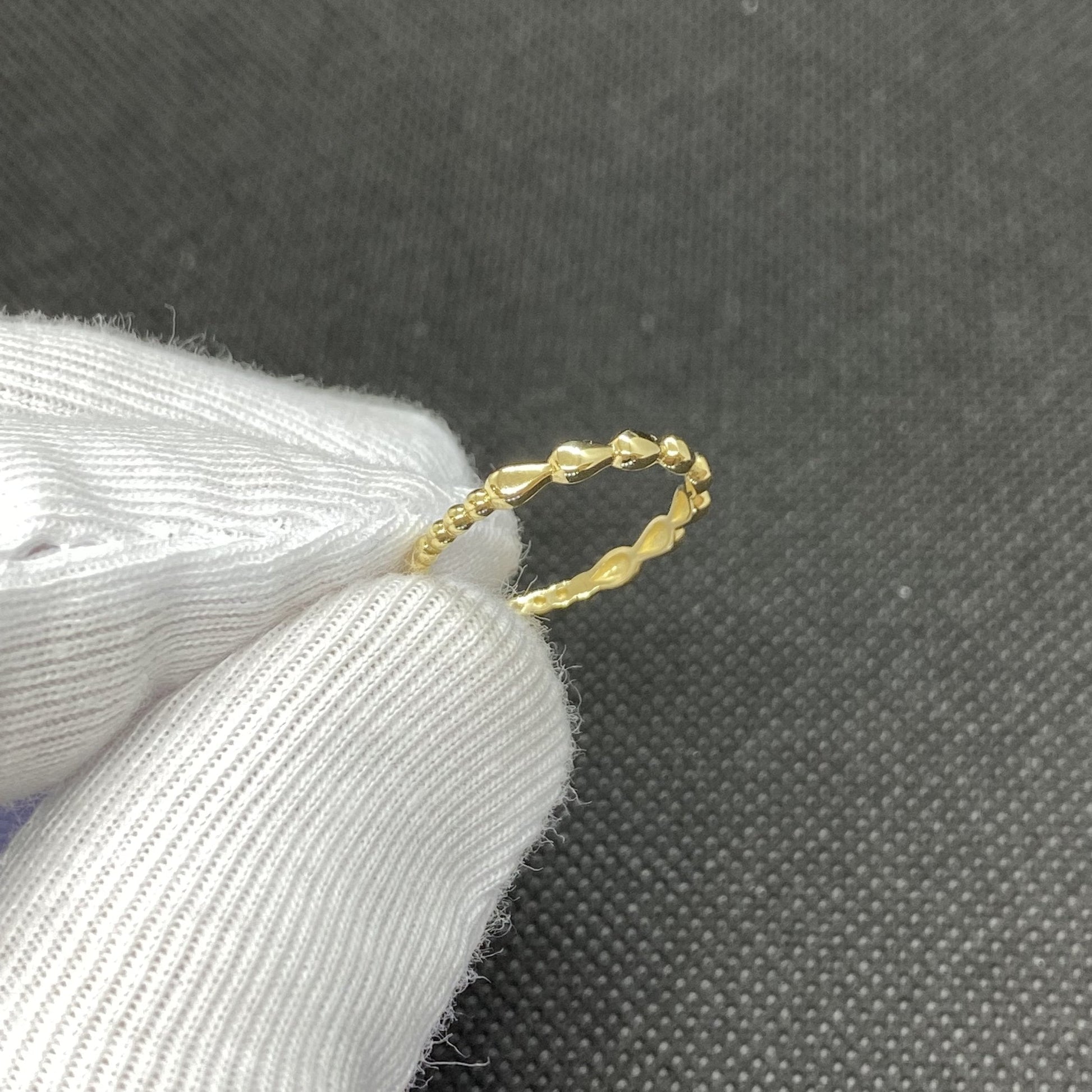 14K Real Solid Gold Teardrop Dotted Ring for Women , Dainty Rings , 14k white gold ring