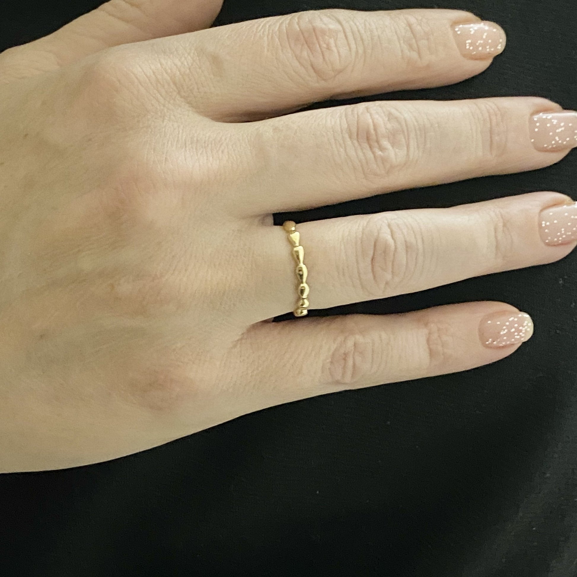 14K Real Solid Gold Teardrop Dotted Ring for Women , Dainty Rings , 14K yellow gold ring