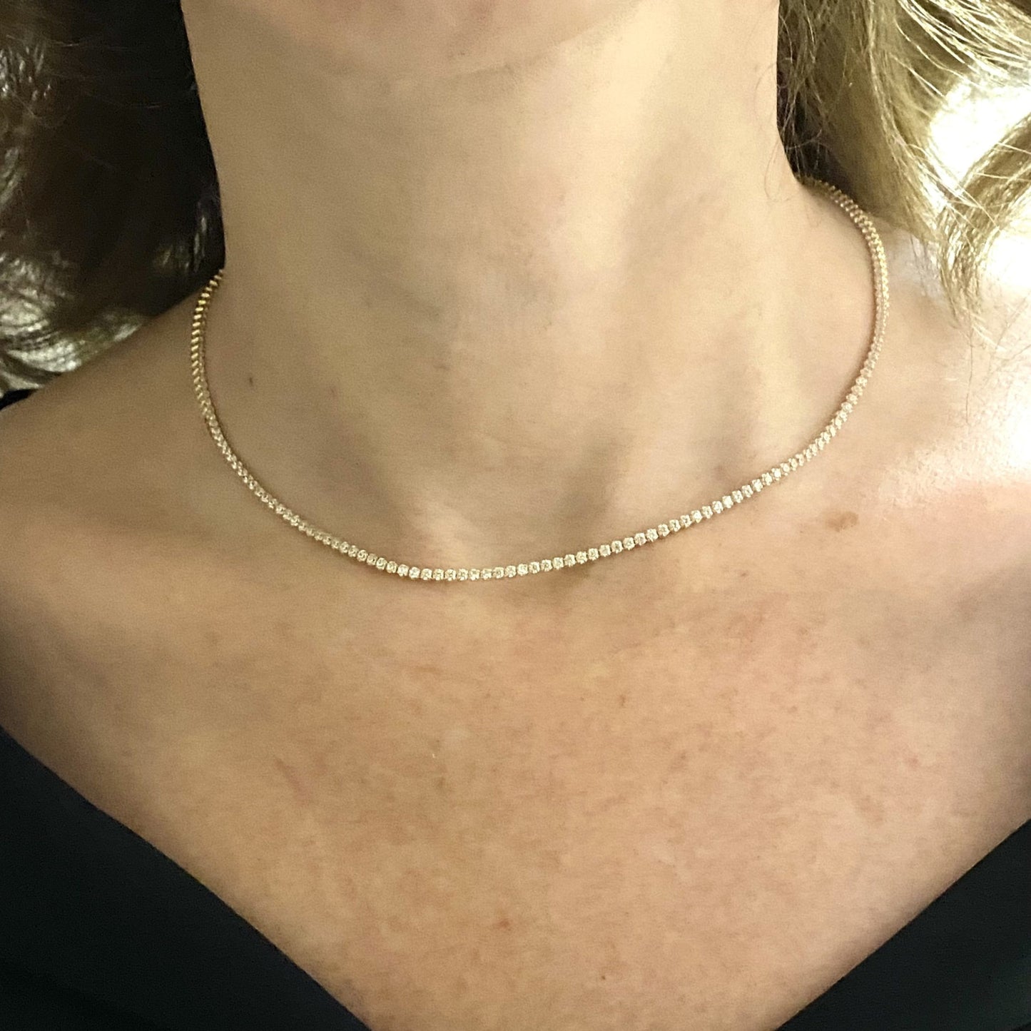 14K Real Solid Gold Tennis Necklace for Women , CZ Eternity Choker Tennis Jewelry , Birthday Christmas Gift for mom