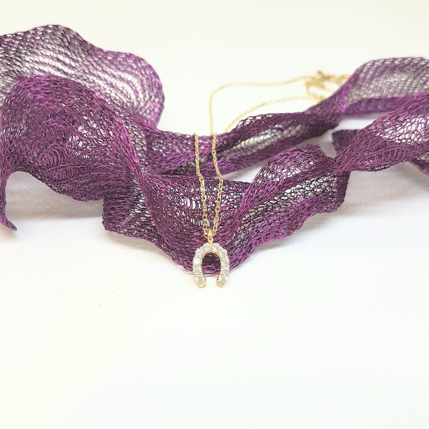 Horseshoe Pendant Necklace 14K Real Solid Gold with White Zirconia Stones Cute Charm Dainty Delicate Trendy Elegant Lucky Birthday Gift for Women