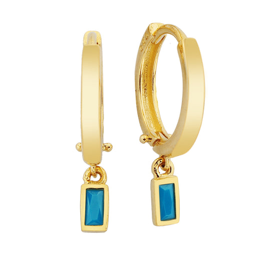 14K Real Solid Gold Turquoise Baguette Dangle Drop Earrings for Women handmade decemver birthstone birthday gift christmas gift xmas mother