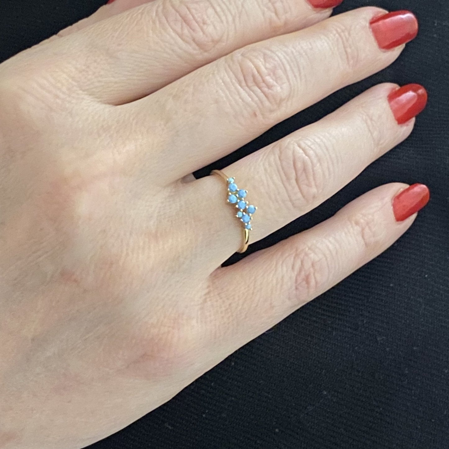 14K Real Solid Gold Turquoise Cluster Ring for Women , Gold Turquoise Stackable Ring , Dainty December Birthstone Ring ,Birthday Gift for Her