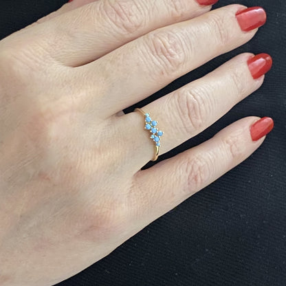 14K Real Solid Gold Turquoise Cluster Ring for Women , Gold Turquoise Stackable Ring , Dainty December Birthstone Ring ,Birthday Gift for Her