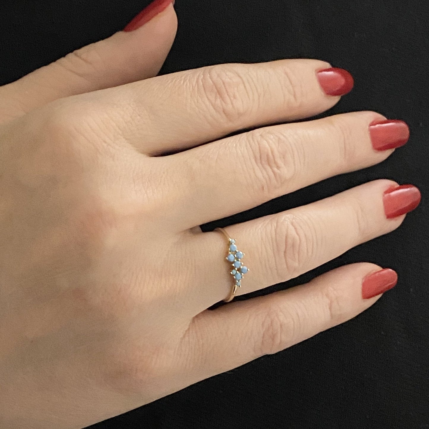 14K Real Solid Gold Turquoise Cluster Ring for Women , Gold Turquoise Stackable Ring , Dainty December Birthstone Ring ,Christmas Gift for Her