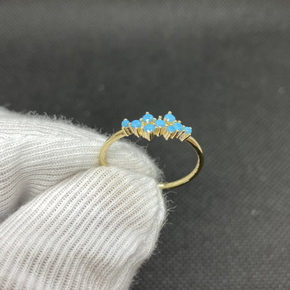 14K Real Solid Gold Turquoise Cluster Ring for Women , Gold Turquoise Stackable Ring , Dainty December Birthstone Ring , Jewelry Gift for He
