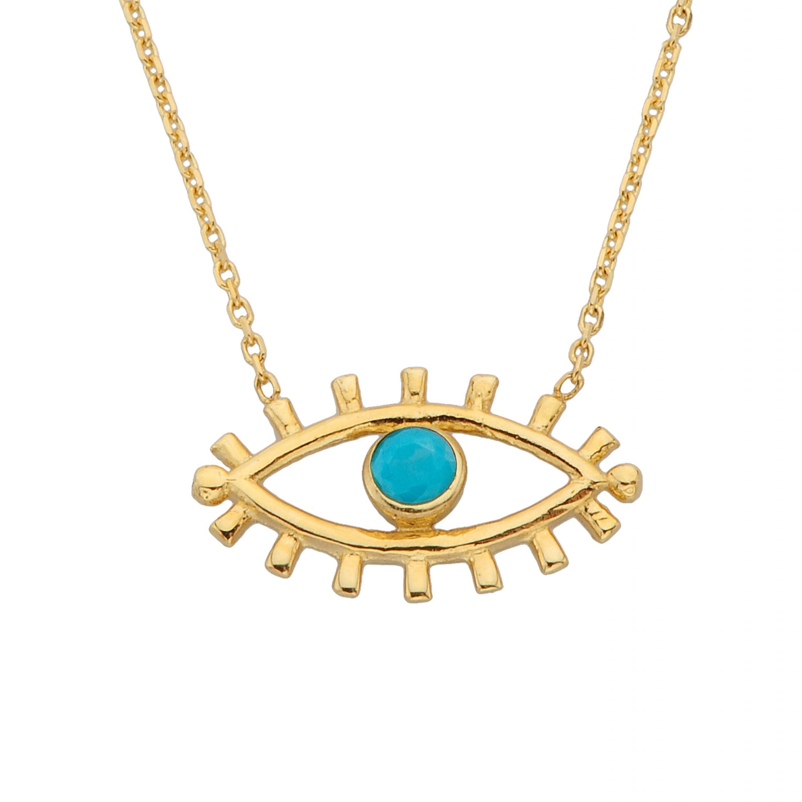 14K Real Solid Gold Turquoise Evil Eye Pendant Necklace for Women | December Birthstone |Birthday Christmas Gifts