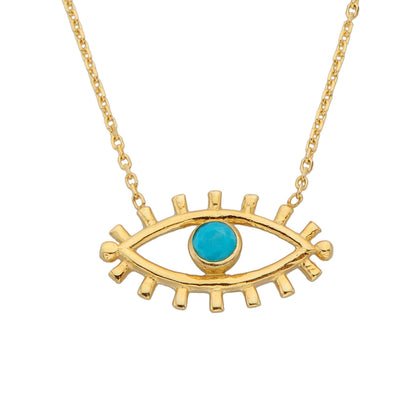 14K Real Solid Gold Turquoise Evil Eye Pendant Necklace for Women | December Birthstone |Birthday Christmas Gifts