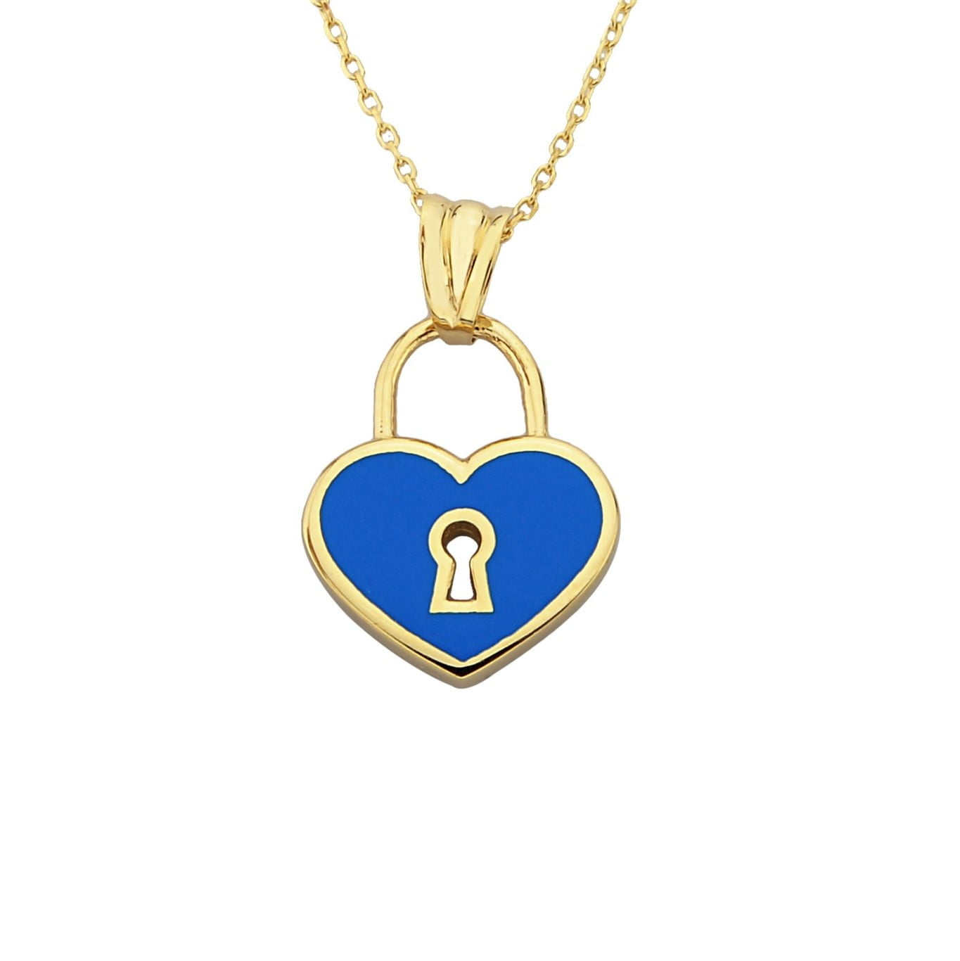 14K Real Solid Gold Navy Blue Heart Lock Necklace for Women, gift for her