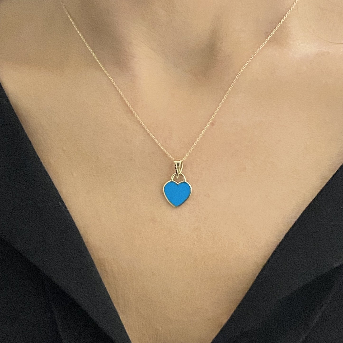 14K Real Solid Gold Turquoise Heart Necklace for Women , Gold Heart Pendant , Dainty Tiny Turquoise Heart , Gifts for mom