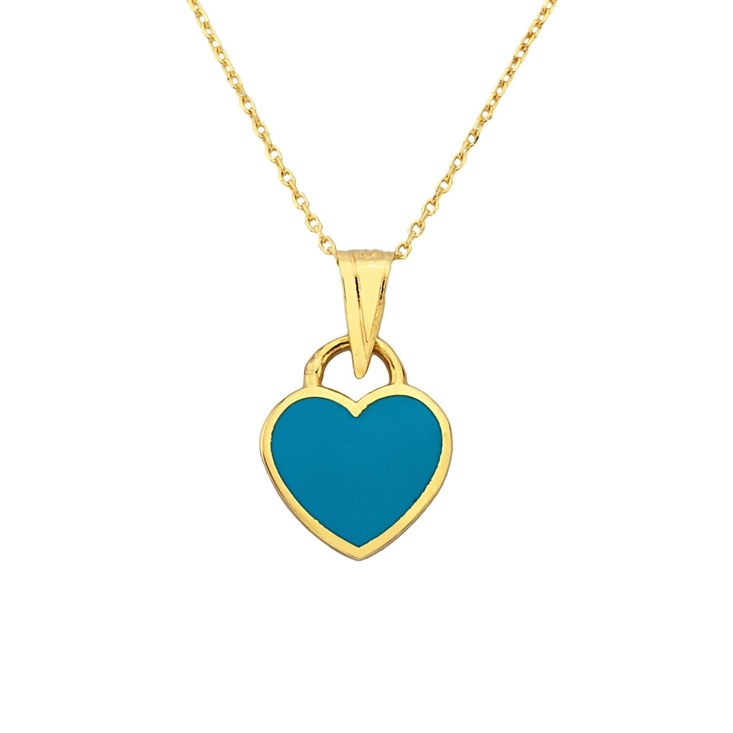 14K Real Solid Gold Turquoise Heart Necklace for Women , Gold Heart Pendant , Dainty Tiny Turquoise Heart , Minimalist Handmade Jewelry Gift