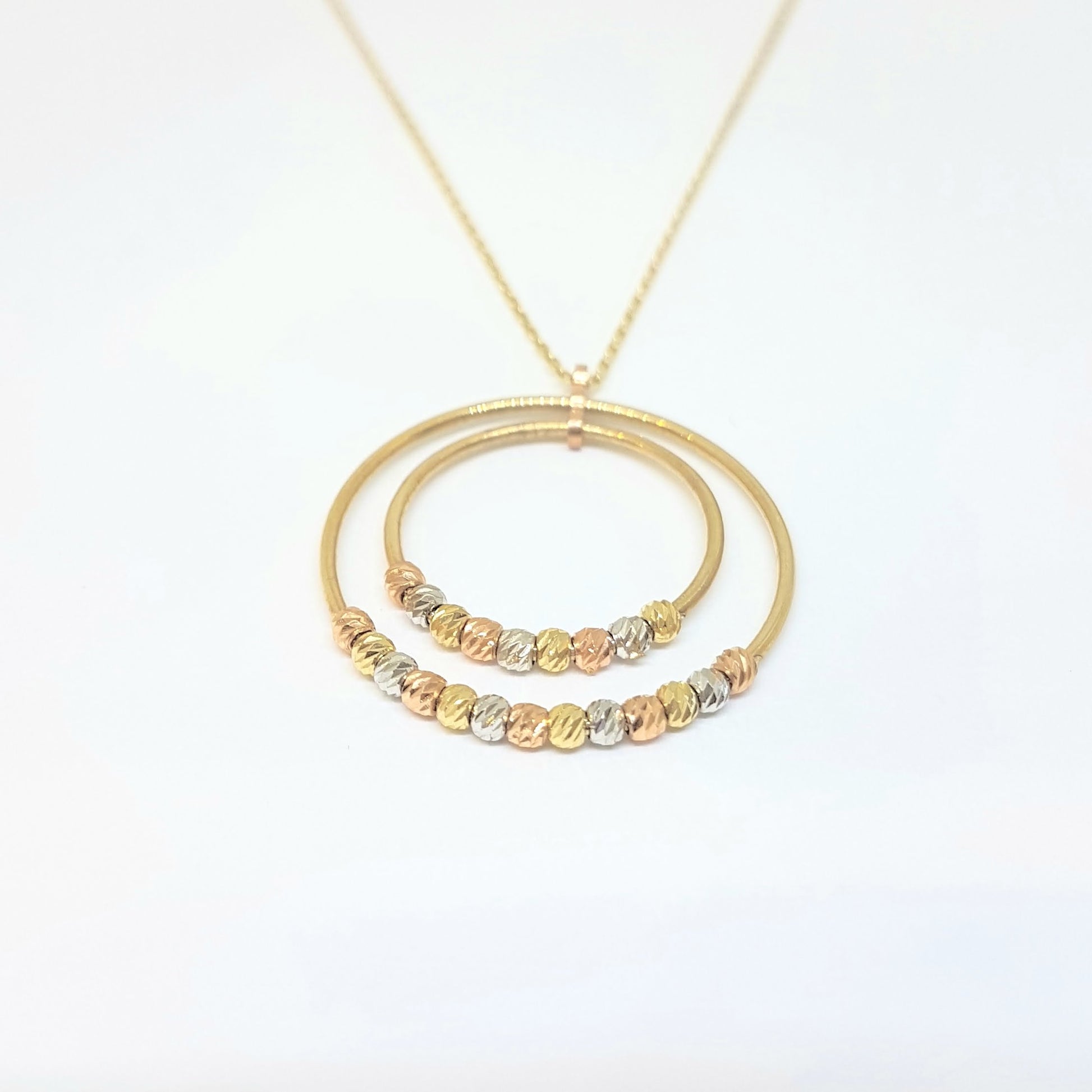 14K Real Solid Gold Two Circles Rings Hoops with Italian Balls Cute Charm Dainty Delicate Trendy Pendant Necklace gift