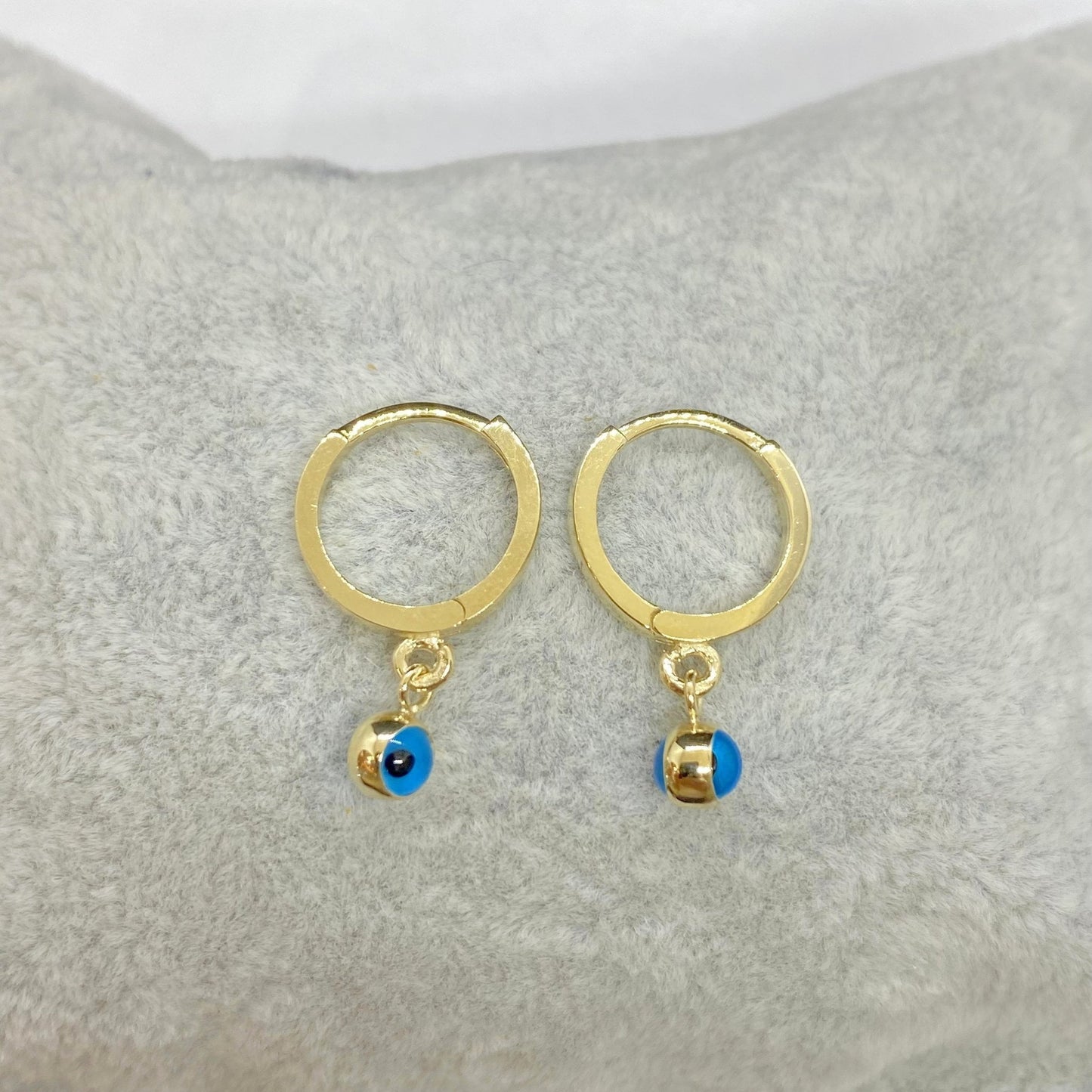 14K Real Solid Gold Two Sided Evil Eye Dangle Drop Hoops Earrings for Kids Teen Girls , Nazar Jewelry for Baby ,Birthday Gift for Baby Girl