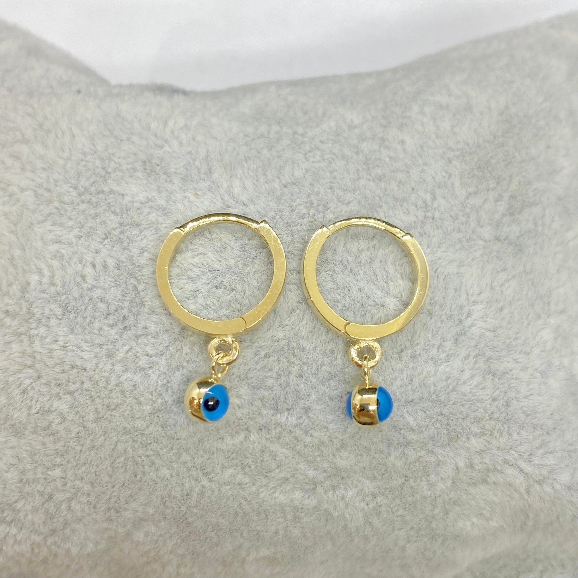 14K Real Solid Gold Two Sided Evil Eye Dangle Drop Hoops Earrings for Kids Teen Girls , Nazar Jewelry for Baby ,Birthday Gift for Baby Girl