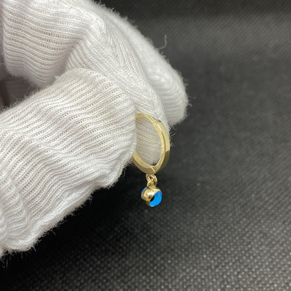 14K Real Solid Gold Two Sided Evil Eye Dangle Drop Hoops Earrings for Kids Teen Girls , Nazar Jewelry for Baby,Birthday Gift for Baby Girl