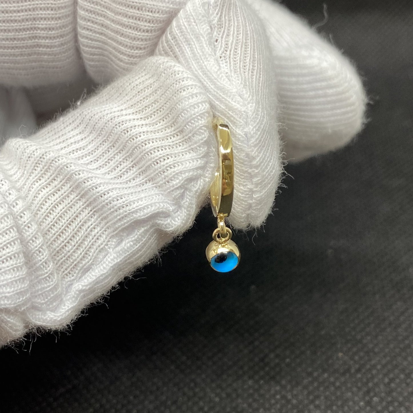 14K Real Solid Gold Two Sided Evil Eye Dangle Drop Hoops Earrings for Kids Teen Girls,Nazar Jewelry for Baby , Birthday Gift for Baby Girl