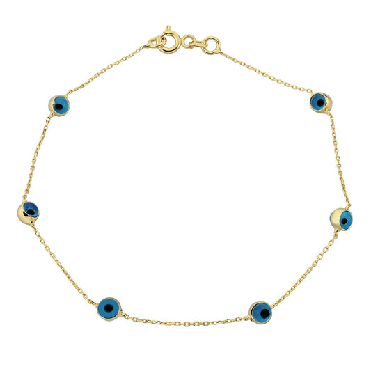 14K Real Solid Gold Two Sided Evil Eye Design Cute Tiny Dainty Delicate Elegant Trendy Bracelet best birthday gift for Women Jewelry yourself mom girls her christmas xmas turkish greek blue dainty