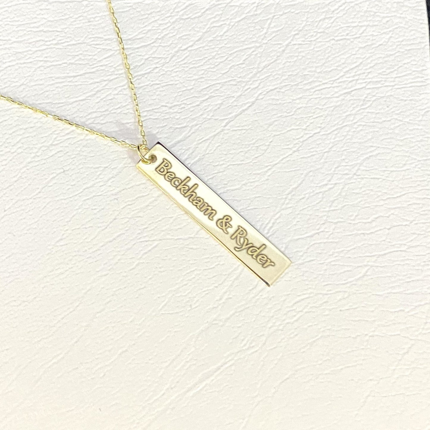 14K Real Solid Gold Vertical Coordinate Engravable Personalized Custom Name Necklace for Women | Birthday Christmas Mother’s Day Gift