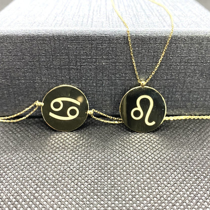 14K Real Solid Gold Zodiac Bracelet, Engraved Astrology Bracelet , Disc Horoscope Bracelet , Zodiac Sign Jewelry