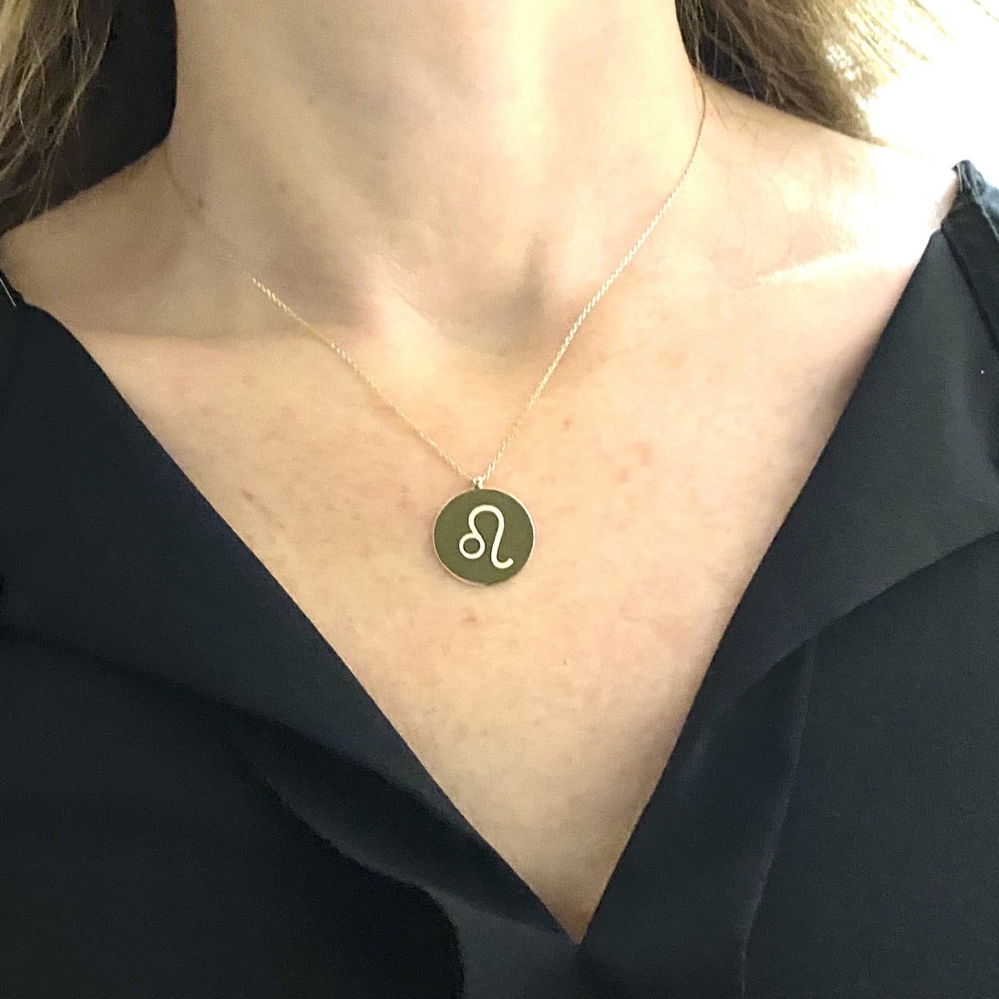 14K Real Solid Gold Zodiac Necklace, Engraved Astrology Necklace , Disc Horoscope Necklace ,Gift for her