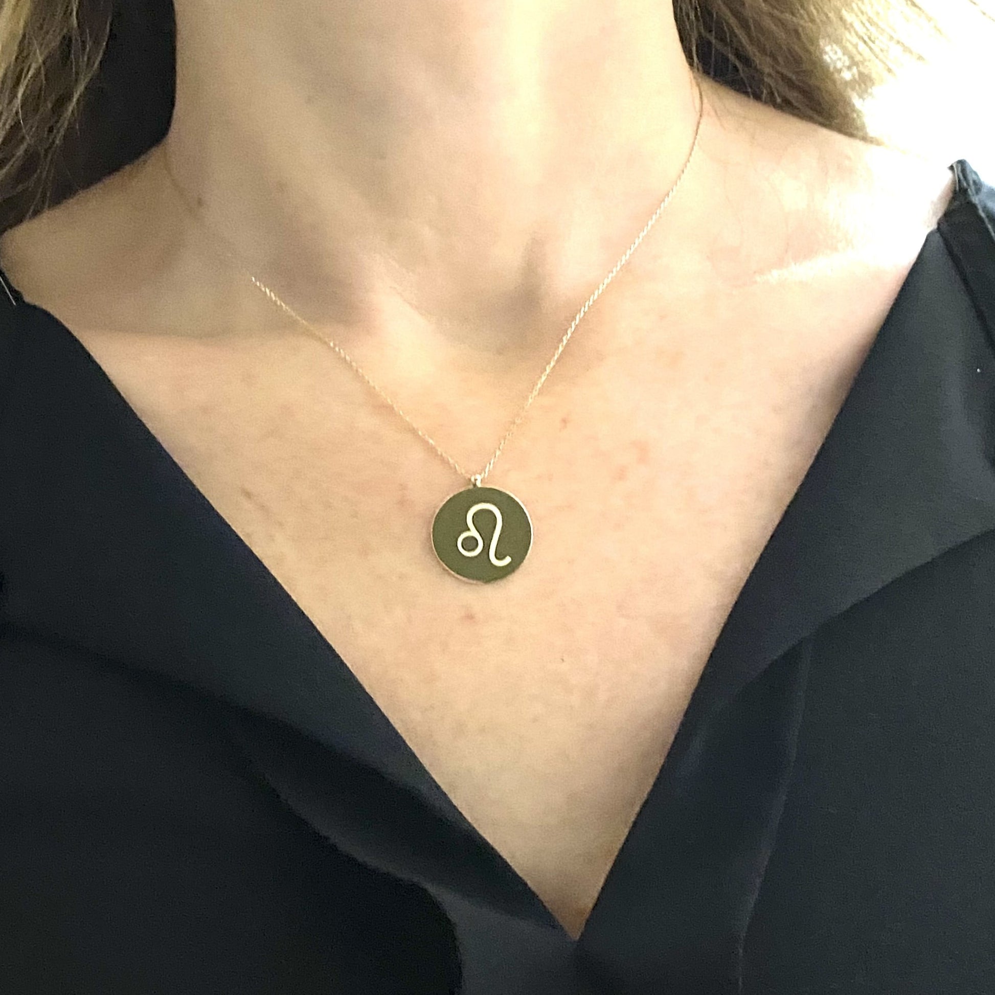 14K Real Solid Gold Zodiac Necklace, Engraved Astrology Necklace , Disc Horoscope Necklace ,Gift for her