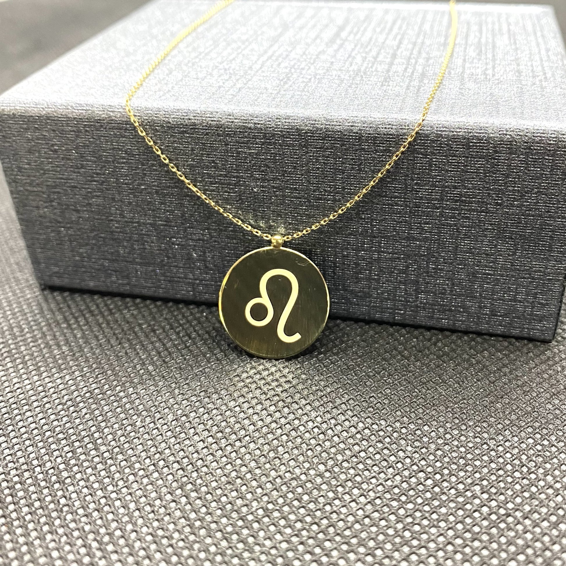 14K Real Solid Gold Zodiac Necklace, Engraved Astrology Necklace , Disc Horoscope Necklace ,Personalized Gift for her