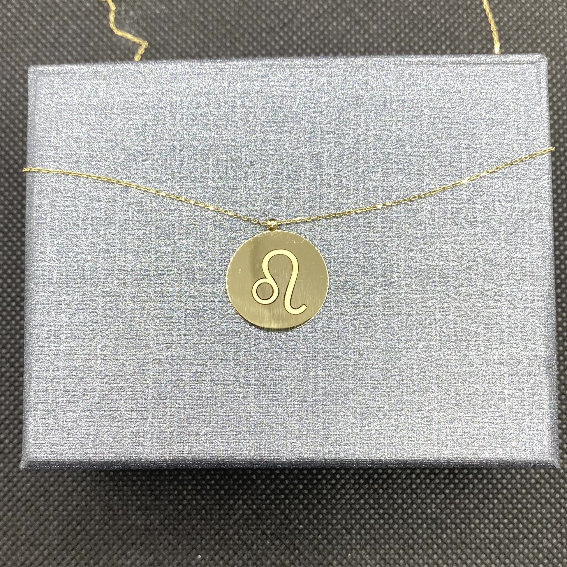 14K Real Solid Gold Zodiac Necklace, Engraved Astrology Necklace , Disc Horoscope Necklace ,Personalized Jewelry