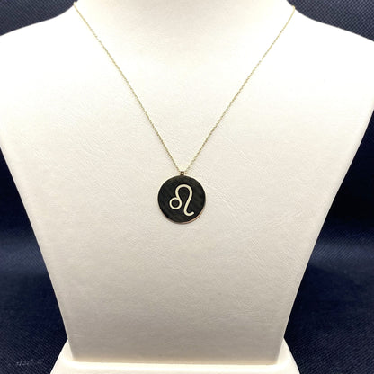 14K Real Solid Gold Zodiac Necklace, Engraved Astrology Necklace , Disc Horoscope Necklace ,Personalized Zodiac Sign