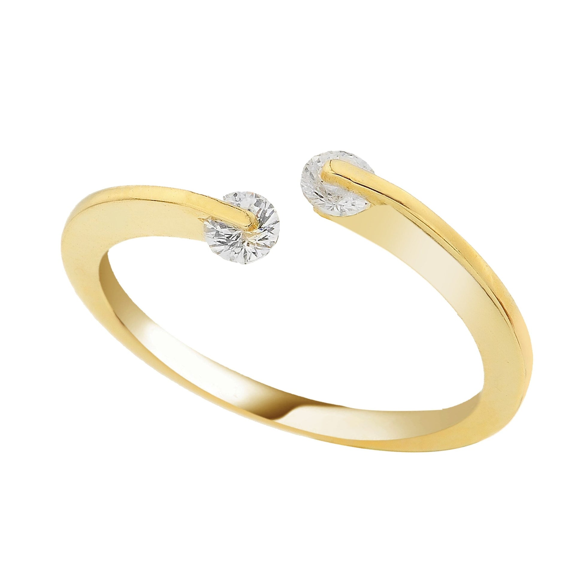 14K Real Solid Yellow Gold Open Cuff Ring with White Zirconia Stones for Women Xmas Christmas Birthday Gift Mother handmade jewelry