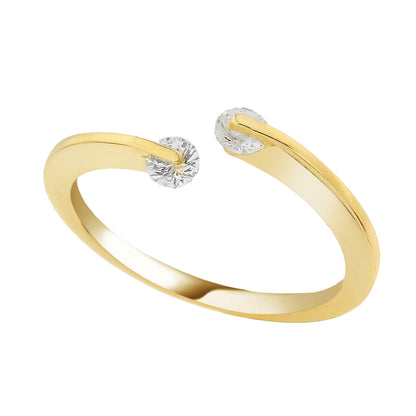 14K Real Solid Yellow Gold Open Cuff Ring with White Zirconia Stones for Women Xmas Christmas Birthday Gift Mother handmade jewelry