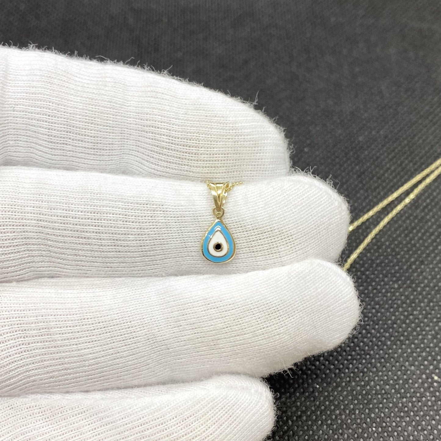 14K Real Solid Yellow Gold Teardrop Evil Eye Pendant Necklace for Women , Turkish Evil Eye Minimalist Necklace, Christmas Birthday Gift for her mom