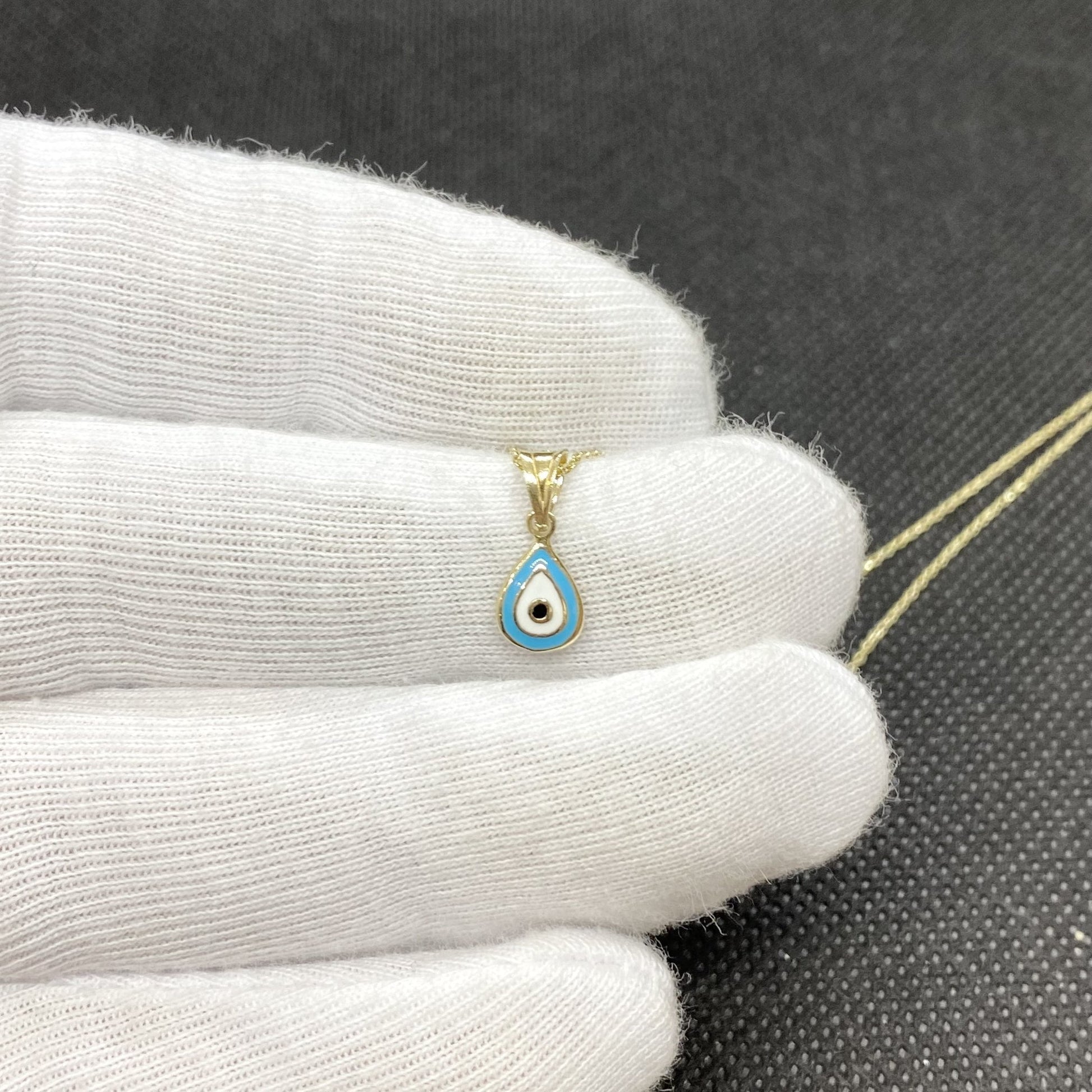 14K Real Solid Yellow Gold Teardrop Evil Eye Pendant Necklace for Women , Turkish Evil Eye Minimalist Necklace, Christmas Birthday Gift for her mom