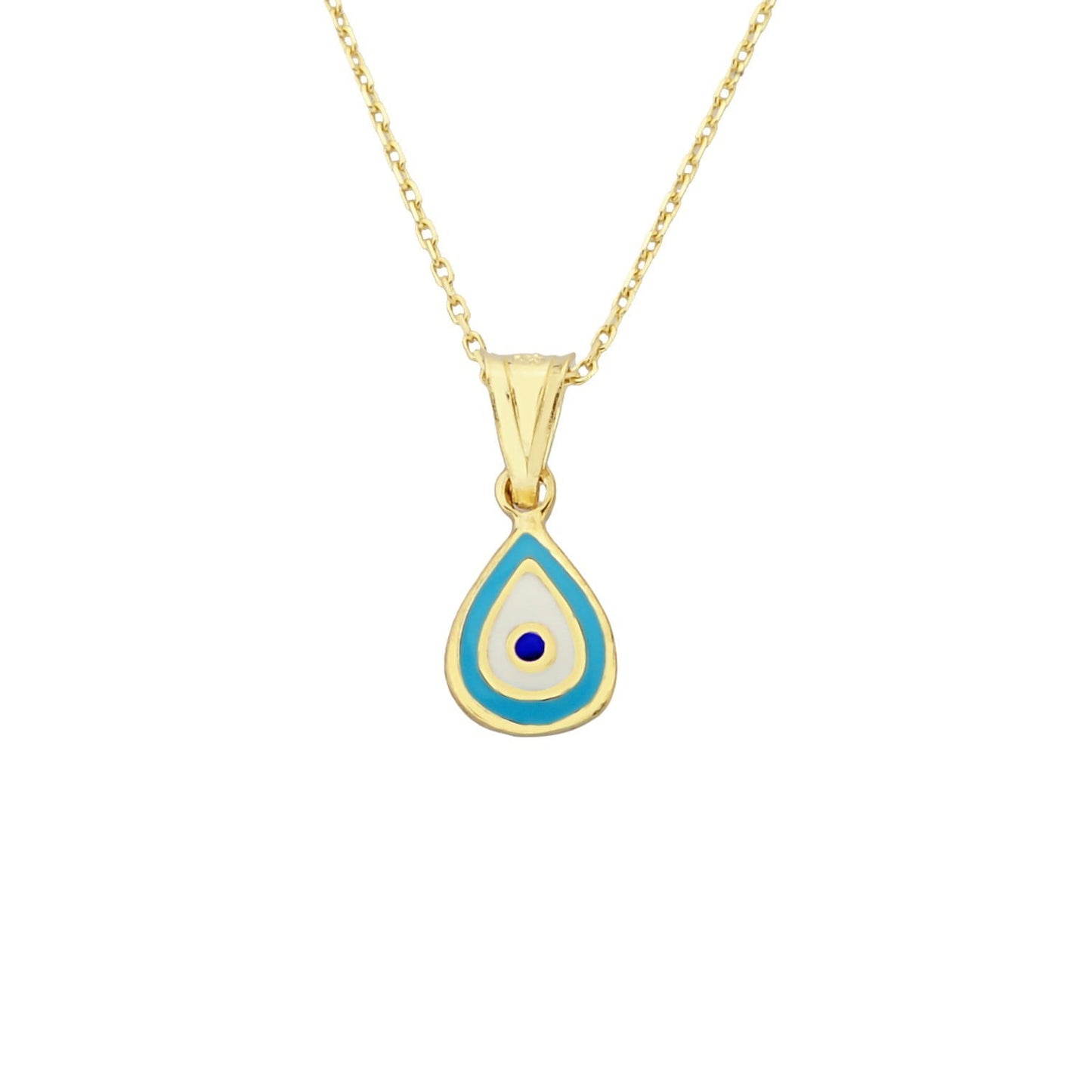14K Real Solid Yellow Gold Teardrop Evil Eye Pendant Necklace for Women , Two Sided Minimalist Necklace, Christmas Birthday Gift for her mom