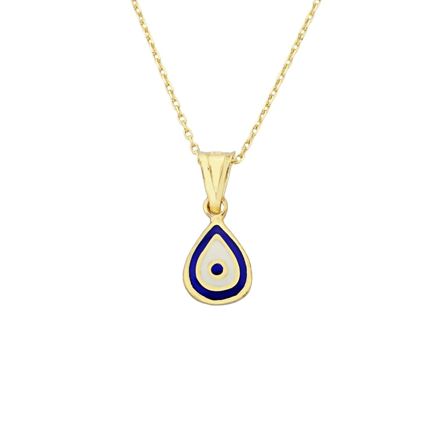 14K Real Solid Yellow Gold Teardrop Evil Eye Pendant Necklace for Women , Two Sided Minimalist Necklace, Christmas Jewelry Gift for her mom