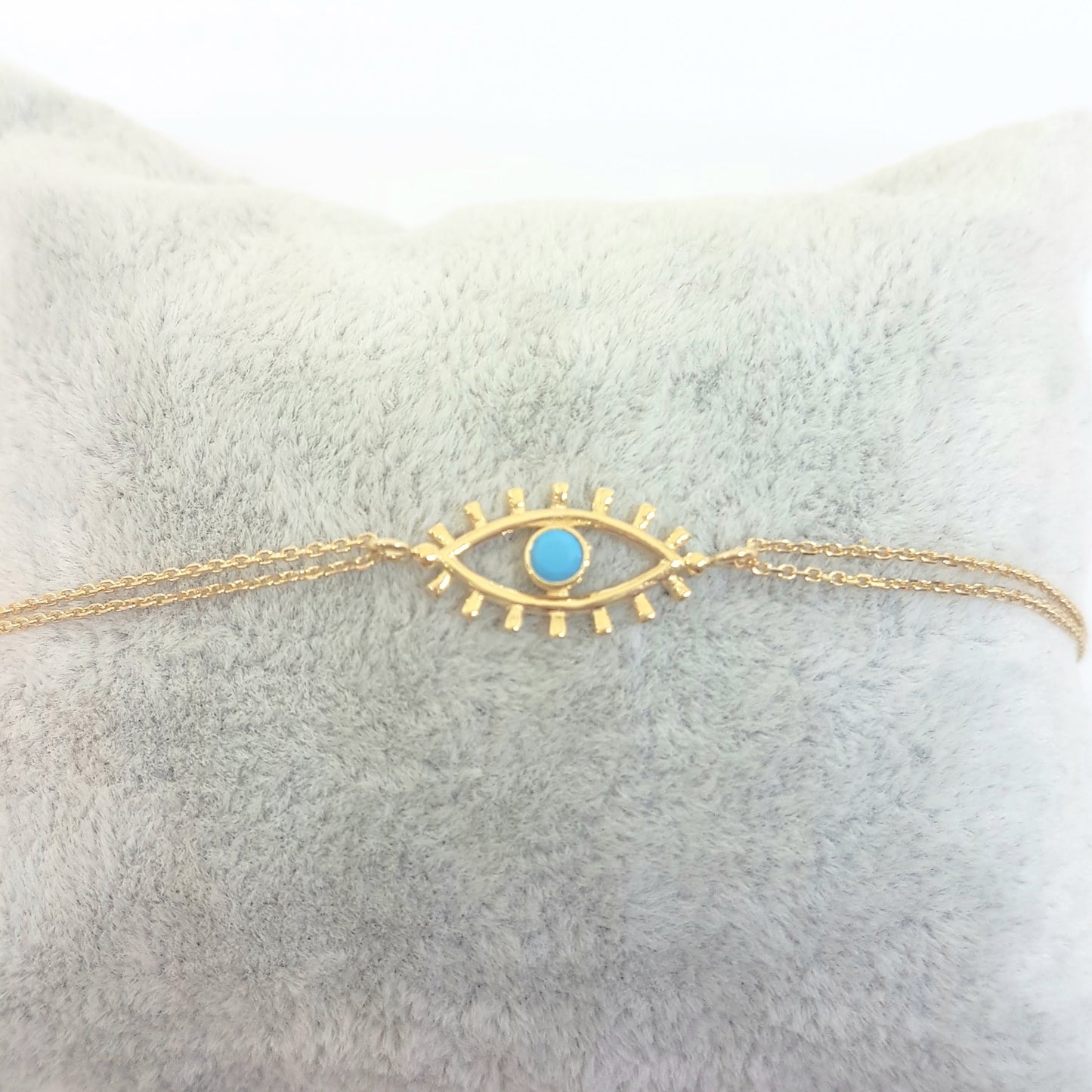 14K Real Solid Yellow Gold Turquoise Evil Eye Bracelet For Women