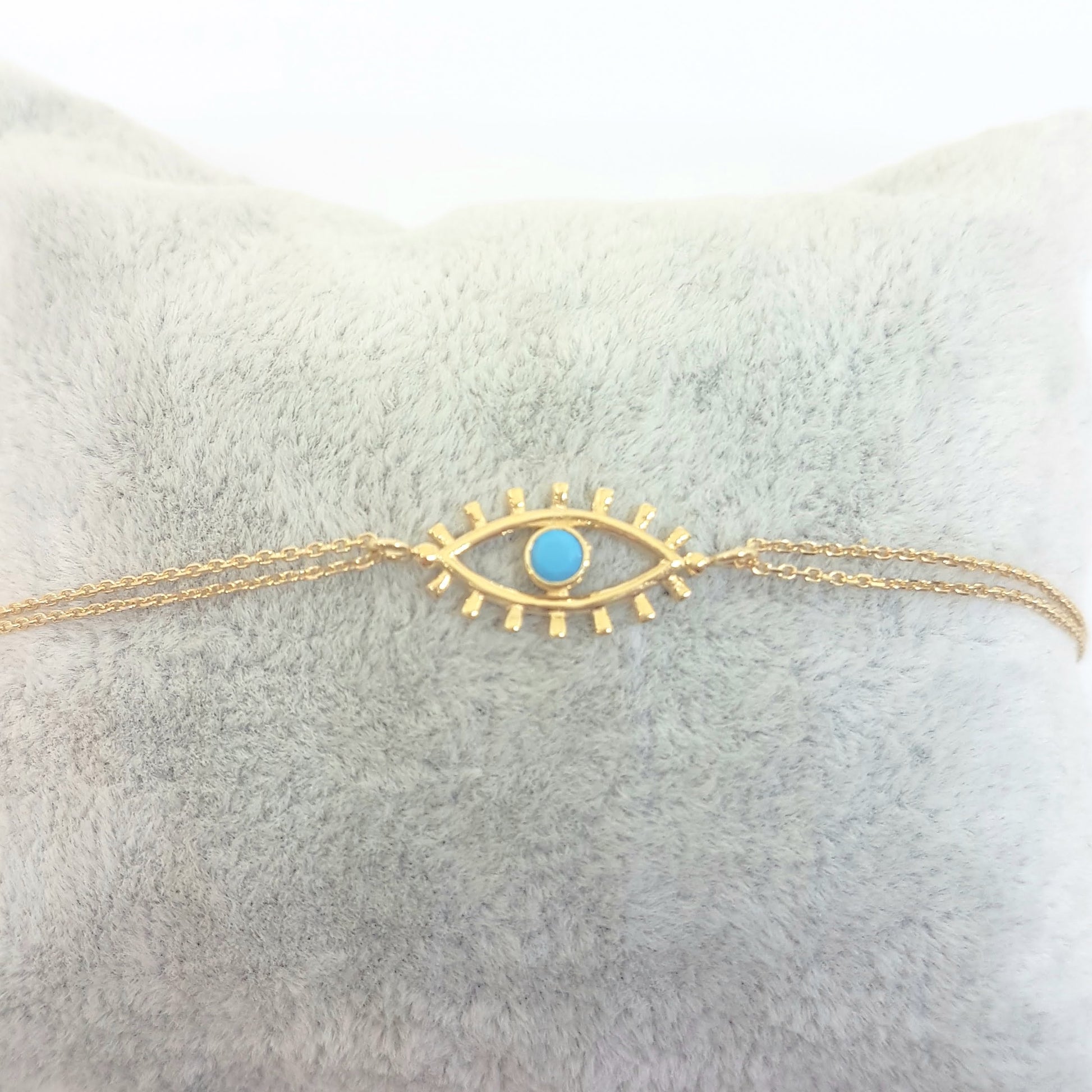 14K Real Solid Yellow Gold Turquoise Evil Eye Bracelet For Women
