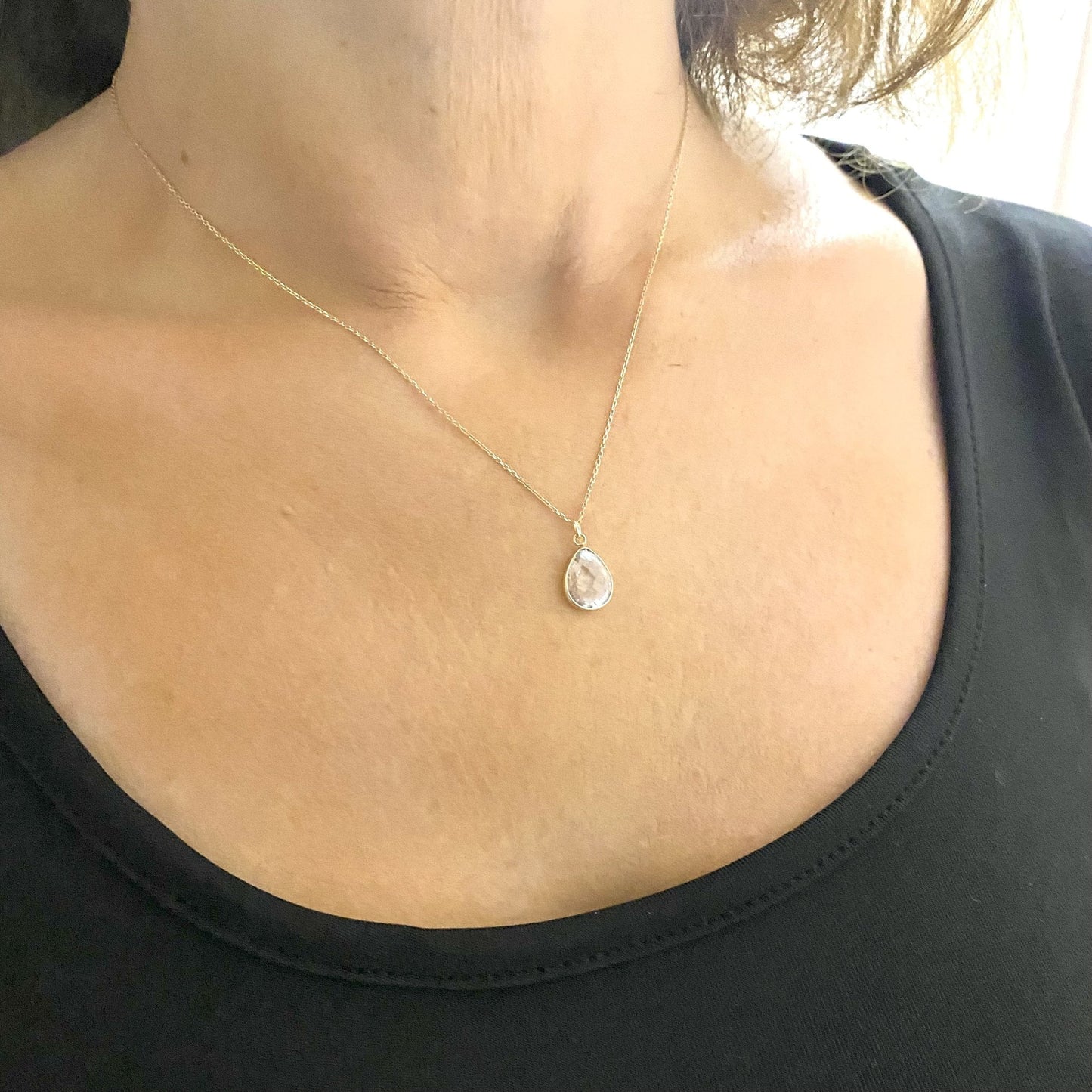 14K Solid Gold April Birthstone Necklace for Women, Charm Necklace, Boho Necklace, April Birthday Gift , Mother's Day gift , Xmas Gift for mom