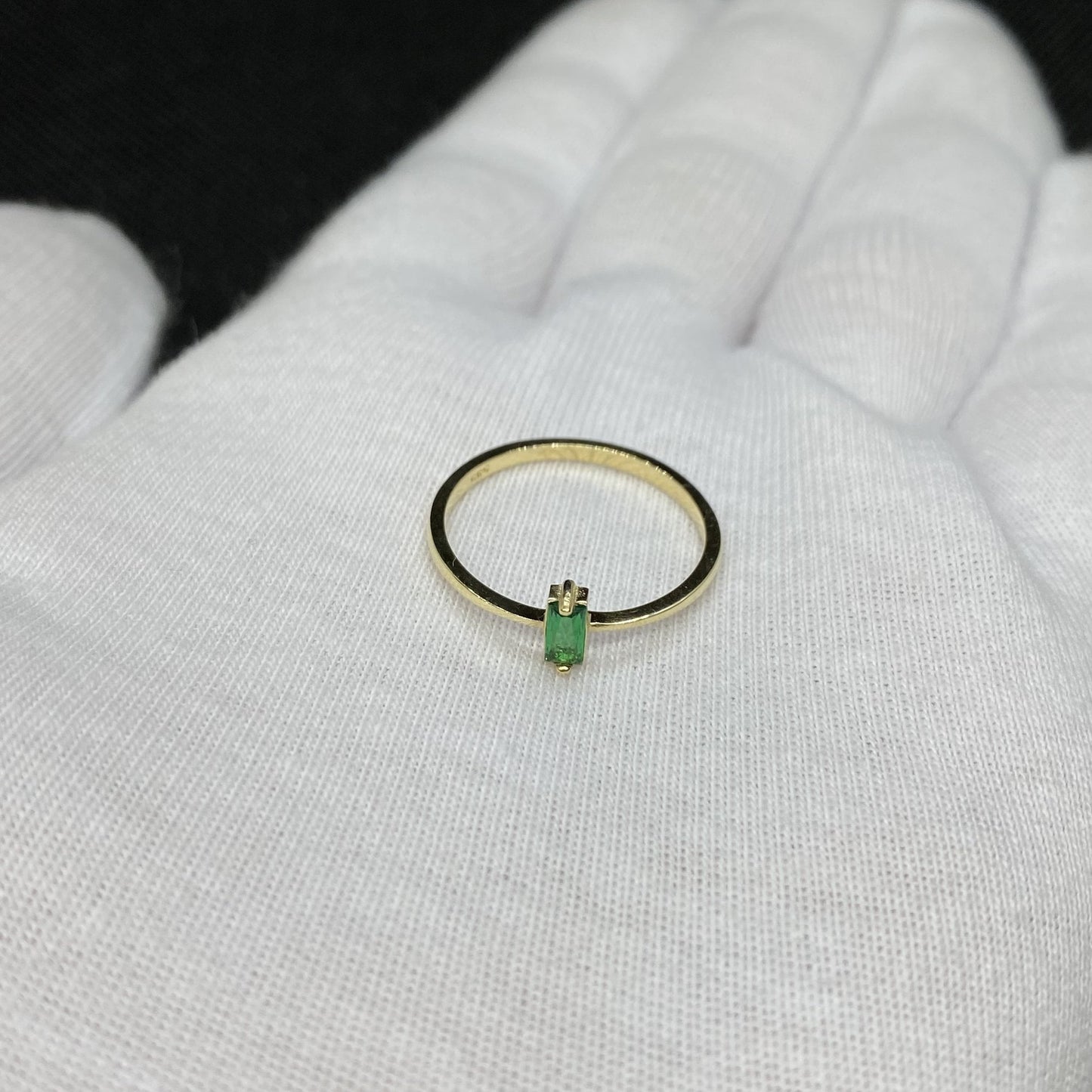 14K Solid Gold Baguette Emerald Ring for Women , CZ Baguette Cut Emerald Ring , May Birthstone Ring , Minimalist Ring , Christmas gift for her