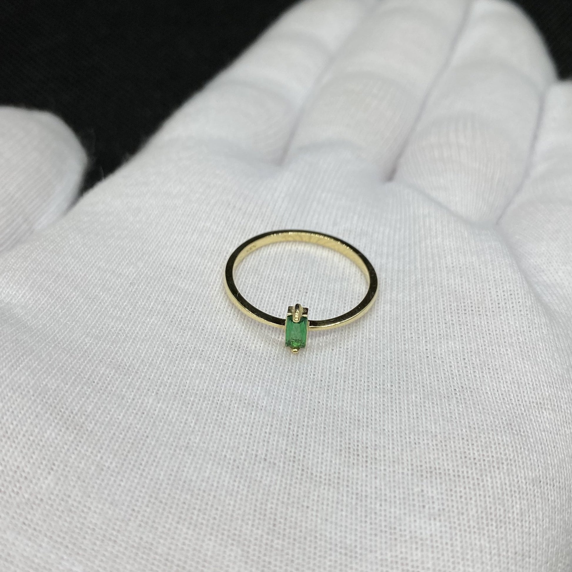 14K Solid Gold Baguette Emerald Ring for Women , CZ Baguette Cut Emerald Ring , May Birthstone Ring , Minimalist Ring , Christmas gift for her