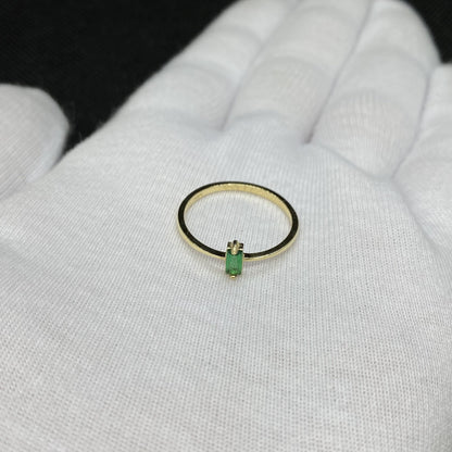 14K Solid Gold Baguette Emerald Ring for Women , CZ Baguette Cut Emerald Ring , May Birthstone Ring , Minimalist Ring , Christmas gift for her