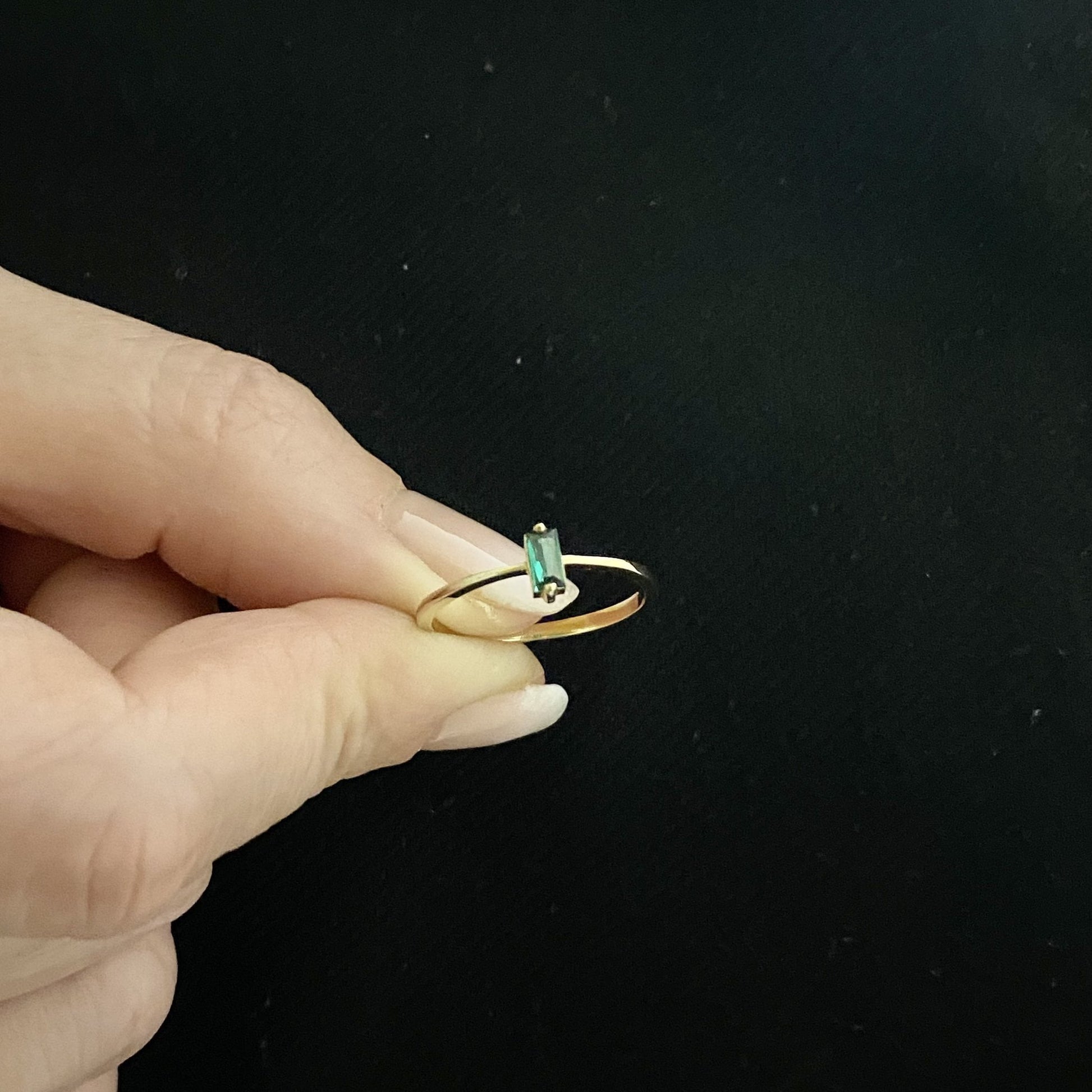 14K Solid Gold Baguette Emerald Ring for Women , CZ Baguette Cut Emerald Ring , May Birthstone Ring , Minimalist Ring , Mother's Day gift