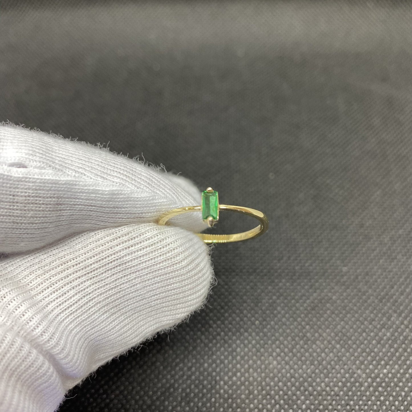 14K Solid Gold Baguette Emerald Ring for Women , CZ Baguette Cut Emerald Ring , May Birthstone Ring , Minimalist Ring , Promise Ring for mom