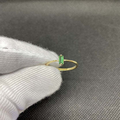 14K Solid Gold Baguette Emerald Ring for Women , CZ Baguette Cut Emerald Ring , May Birthstone Ring , Minimalist Ring , Promise Ring for mom