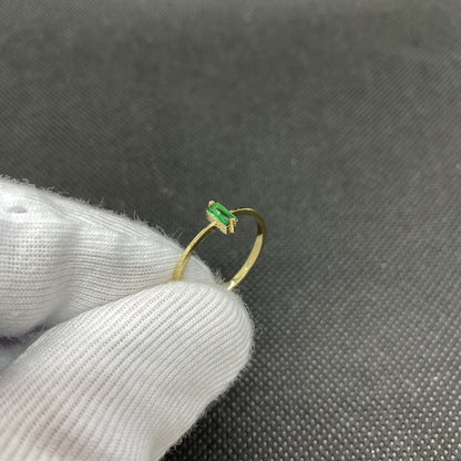 14K Solid Gold Baguette Emerald Ring for Women , CZ Baguette Cut Emerald Ring , May Birthstone Ring , Minimalist Ring , Statement Ring for Her