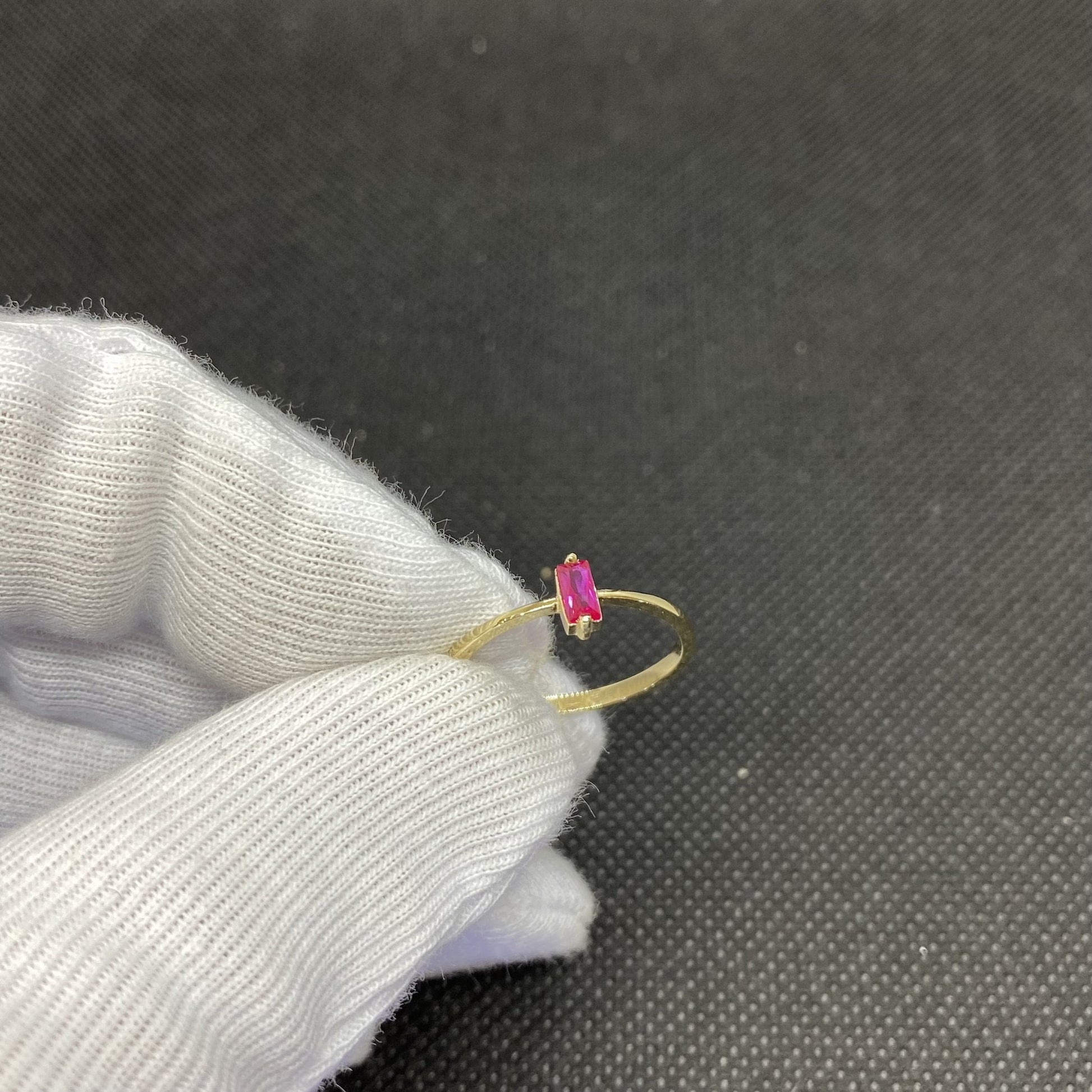 14K Solid Gold Baguette Ruby Ring for Women , July Birthstone Ring , Ruby Dainty Baguette Stacking Ring, Chirstmas Birthday Gift for Her