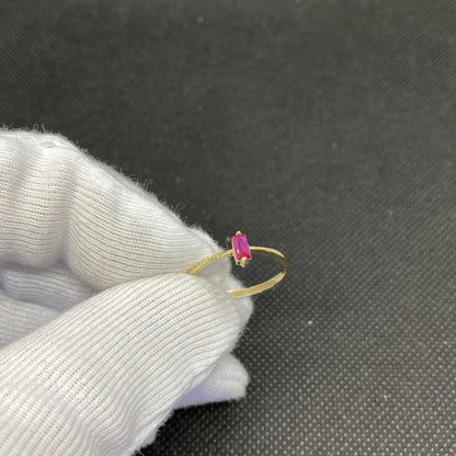 14K Solid Gold Baguette Ruby Ring for Women , July Birthstone Ring , Ruby Dainty Baguette Stacking Ring, Chirstmas Birthday Gift for Her
