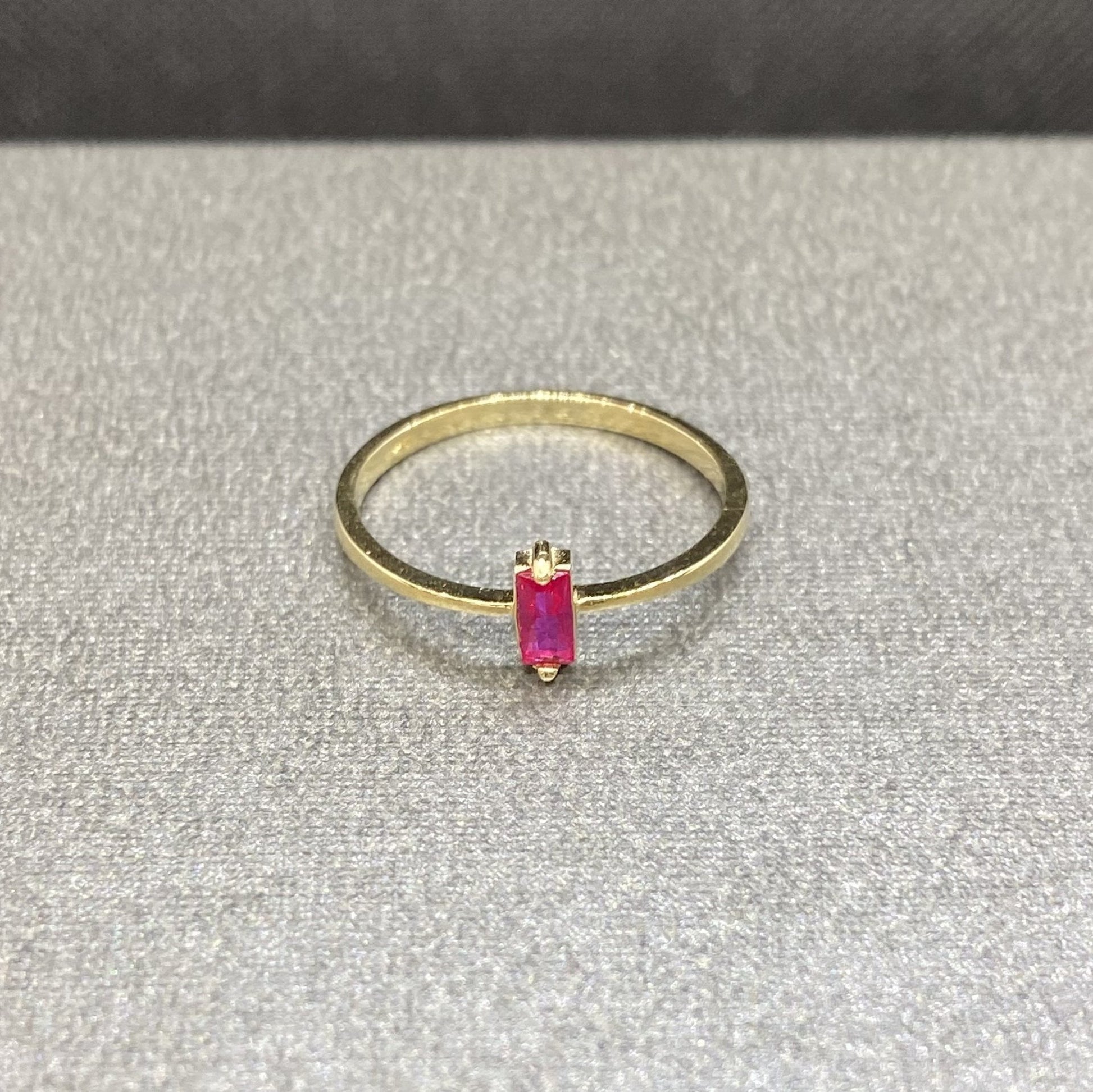 14K Solid Gold Baguette Ruby Ring for Women , July Birthstone Ring , Ruby Dainty Baguette Stacking Ring, Chirstmas Birthday Gifts for Her
